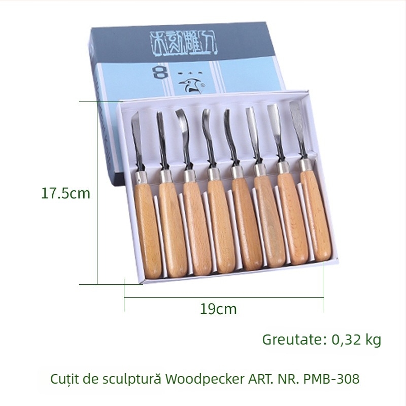 Cuțit de gravură Woodpecker A306/A308 – pentru sculptură în lemn, gips-carton, rădăcini și lemn masiv