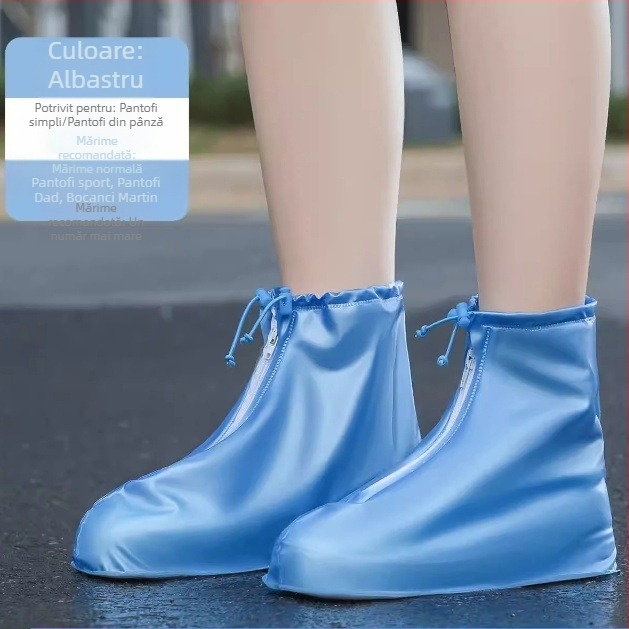 Capace impermeabile pentru încălțăminte din PVC, antiderapante, unisex, îngroșate, rezistente la uzură, cu fermoar