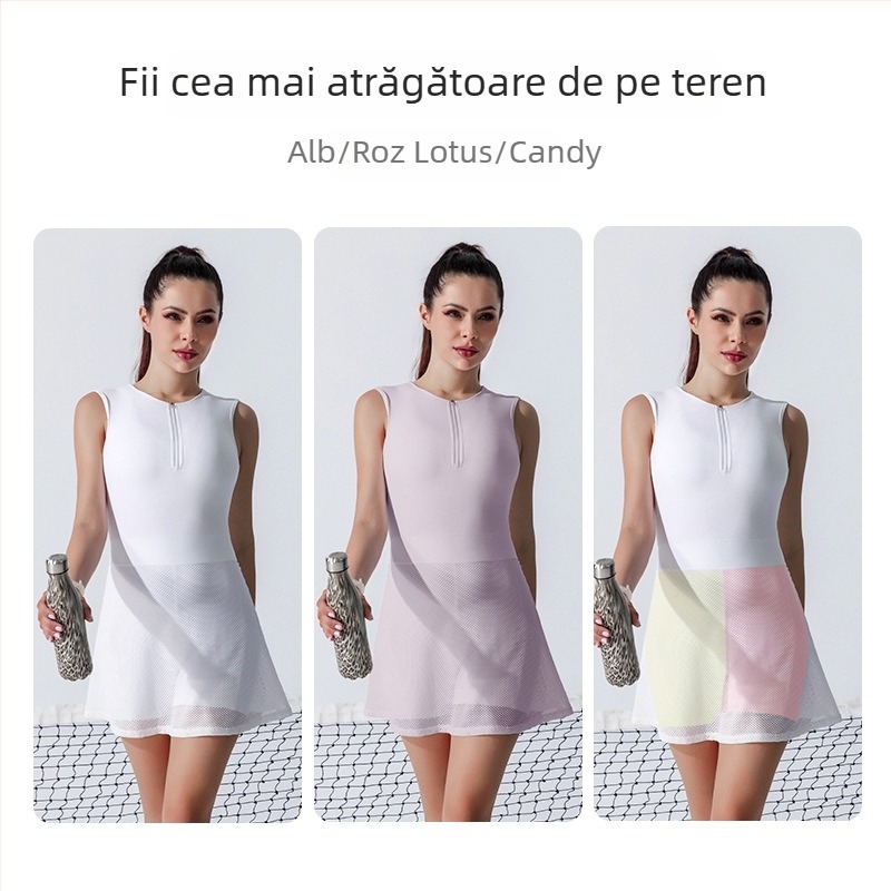 Set de vară ușor pentru tenis, cu fustă și body, talie înaltă pentru subțiere în alergare și fitness