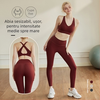 Set de yoga pentru femei, două piese, top fără mâneci și pantaloni cu talie înaltă, efect de ridicare a feselor, 70% nailon, 30% elastan, Vara 2026