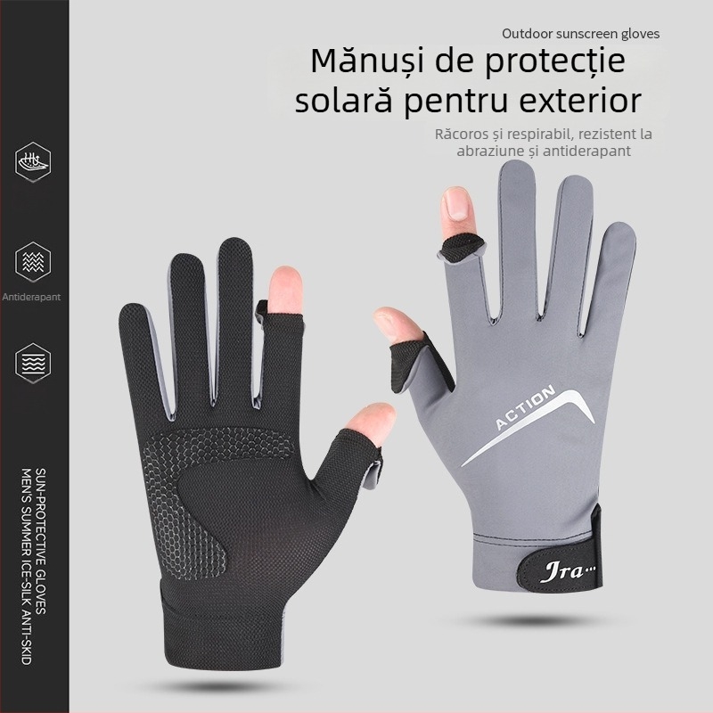 Ice Silk mănuși cu protecție solară pentru bărbați – fără degete, pentru șofat, antislip, ecran tactil, capac rabat, activități în aer liber, drumeții, pescuit