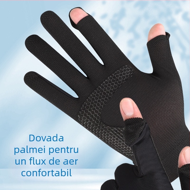 Ice Silk mănuși cu protecție solară pentru bărbați – fără degete, pentru șofat, antislip, ecran tactil, capac rabat, activități în aer liber, drumeții, pescuit
