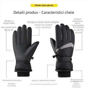 Mănuși de schi de iarnă unisex, căptușite cu fleece, groase, rezistente la vânt și apă, compatibile cu ecran tactil, pentru ciclism în aer liber, calde
