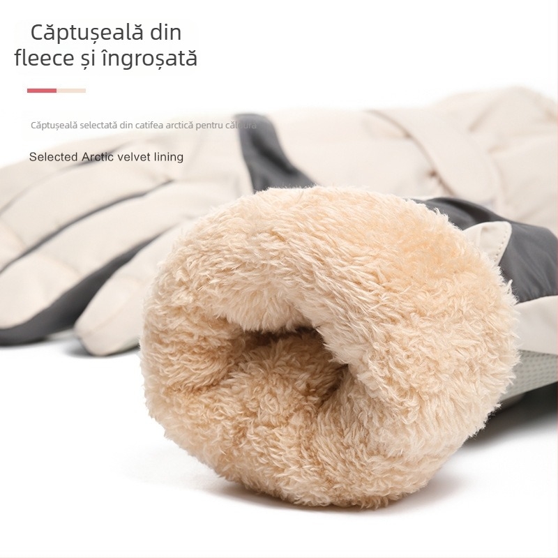 Mănuși de schi de iarnă unisex, căptușite cu fleece, groase, rezistente la vânt și apă, compatibile cu ecran tactil, pentru ciclism în aer liber, calde