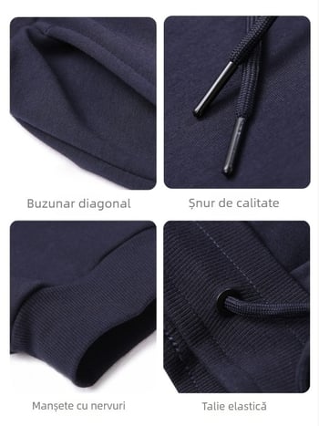 Trening din bumbac cu căptușeală fleece pentru toamnă–iarna, croială lejeră, cu manșete, pentru cupluri