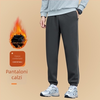 Pantaloni sport unisex de iarnă, croială lejeră, căptușiți cu fleece, plus size, pentru activități în aer liber și purtare casual, cu manșete