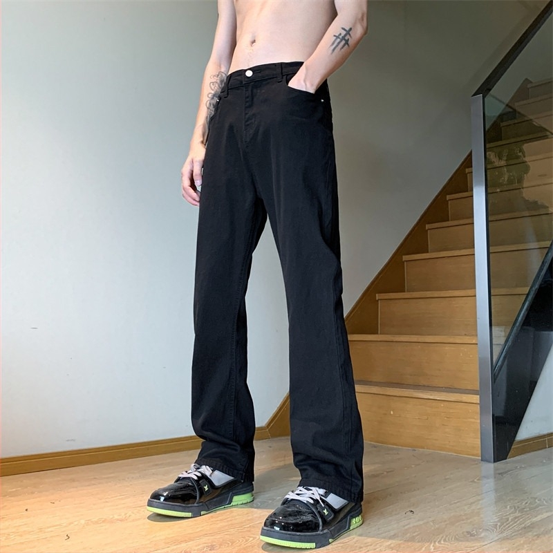 Blugi negri bărbați – primăvară-vară, stil american, croială lejeră, drepti cu ușoară evazare, design retro minimalist