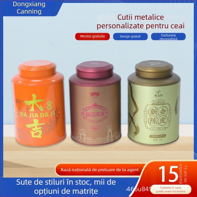 Cutie metalică rotundă pentru ceai, din tinplate, sigilată, cutie cadou personalizabilă