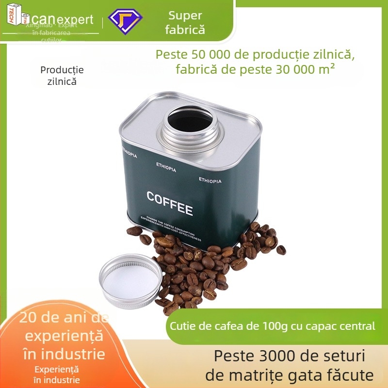 Cutii metalice sigilate pentru cafea, ceai și produse uscate; rezistente la umiditate și păstrează prospețimea; cutii metalice personalizabile în mai multe dimensiuni