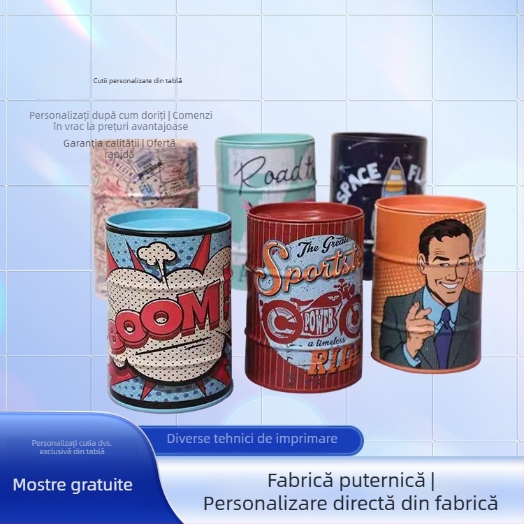 Recipient circular din tablă metalică pentru ambalare generală; perforabil; recipient gol pentru alimente