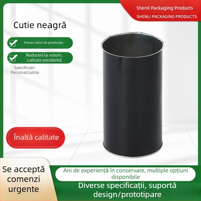 Cutie circulară neagră din metal pentru ceai și cadouri, cutie sigilată pentru bomboane