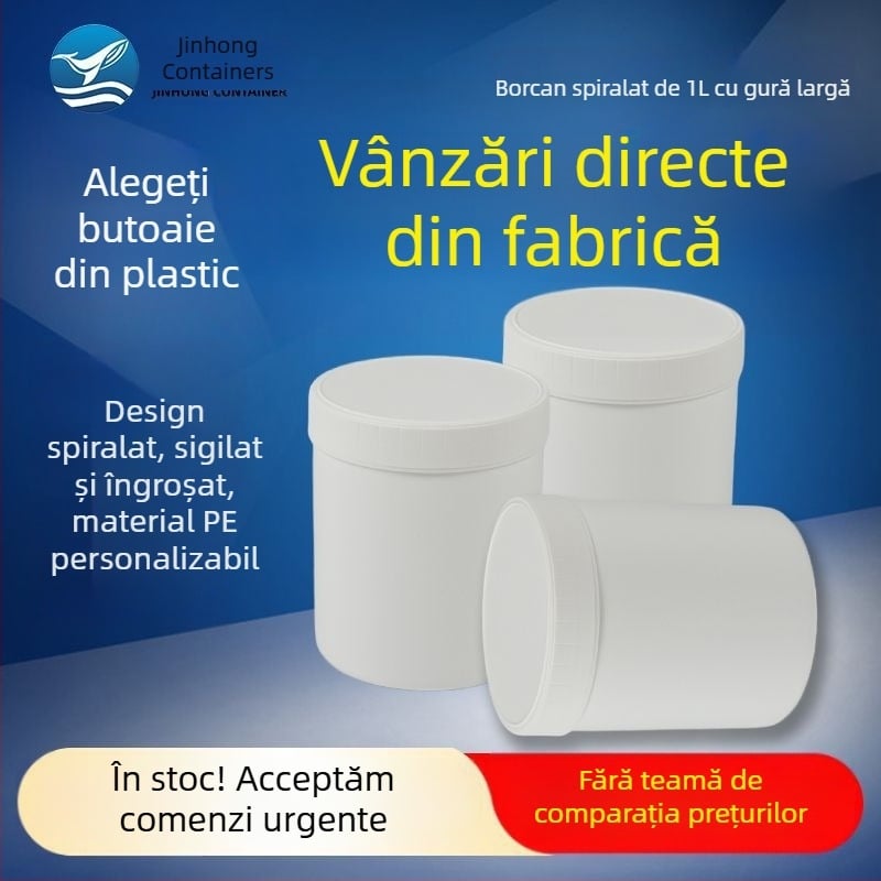 Borcan spiral cu capac interior, din HDPE, cu gură largă, pentru depozitare etanșă