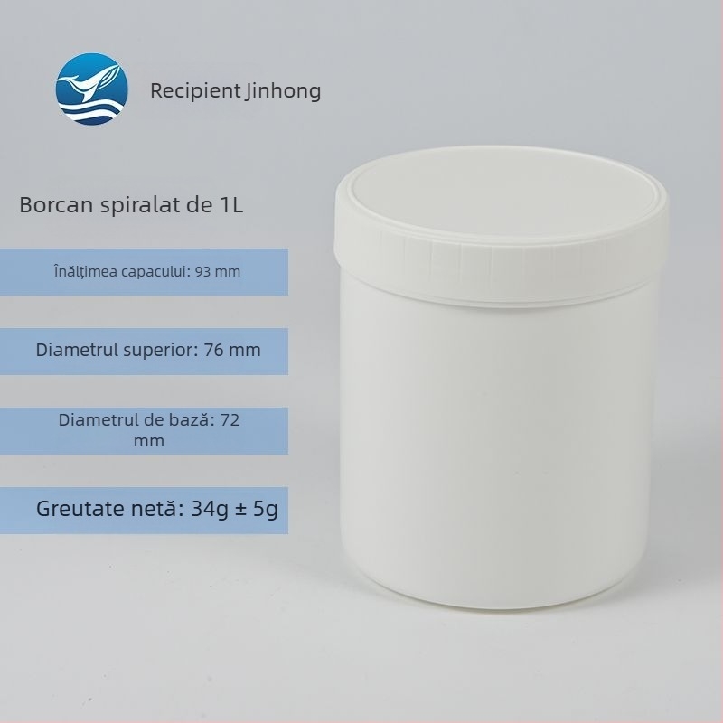 Borcan spiral cu capac interior, din HDPE, cu gură largă, pentru depozitare etanșă