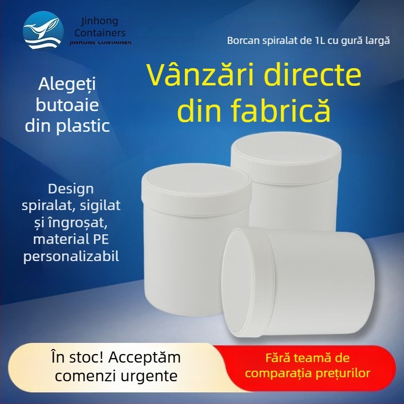 Borcan spiral cu capac interior, din HDPE, cu gură largă, pentru depozitare etanșă