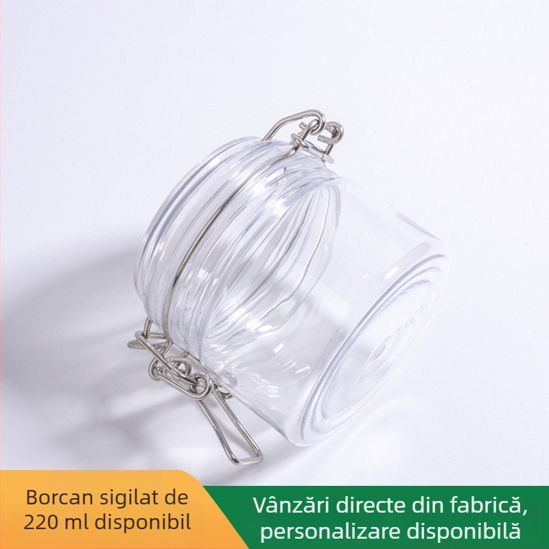 Borcan circular din PET pentru cosmetice, cu capac, 220 ml, sigilat, pentru măști și creme