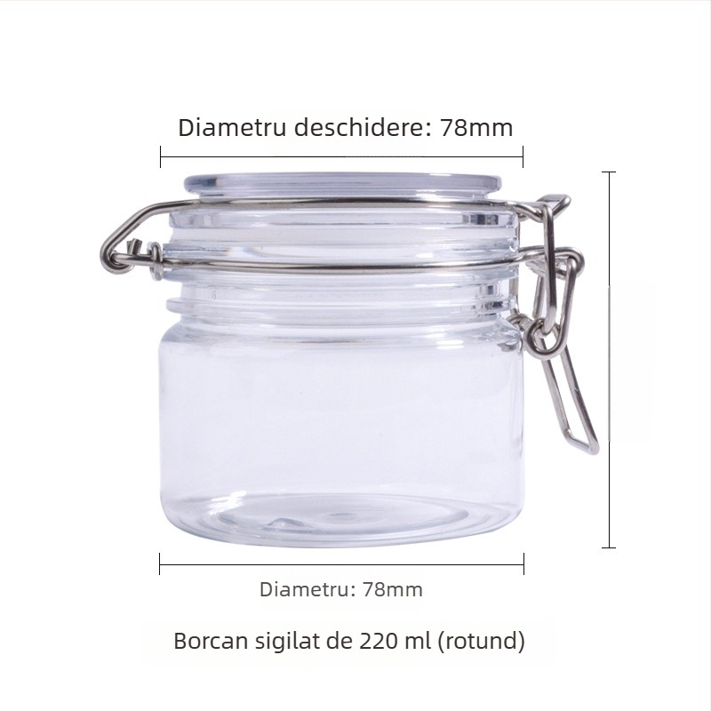 Borcan circular din PET pentru cosmetice, cu capac, 220 ml, sigilat, pentru măști și creme