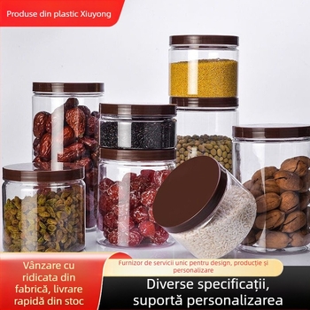 Borcan PET transparent cu gură largă, diametrul de 85 mm, pentru bomboane gumate, fructe uscate, nuci și ceai, cu capac sigilat