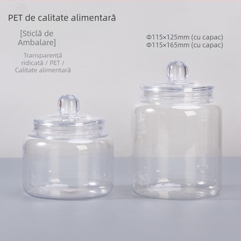 Borcan sigilat din PET pentru depozitare și recipient din plastic gol pentru gustări, biscuiți, nuci, cereale și boabe de cafea – rezistent la umezeală