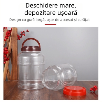 Recipient sigilat din plastic transparent, cu gât larg, pentru miere, bomboane, nuci și gustări