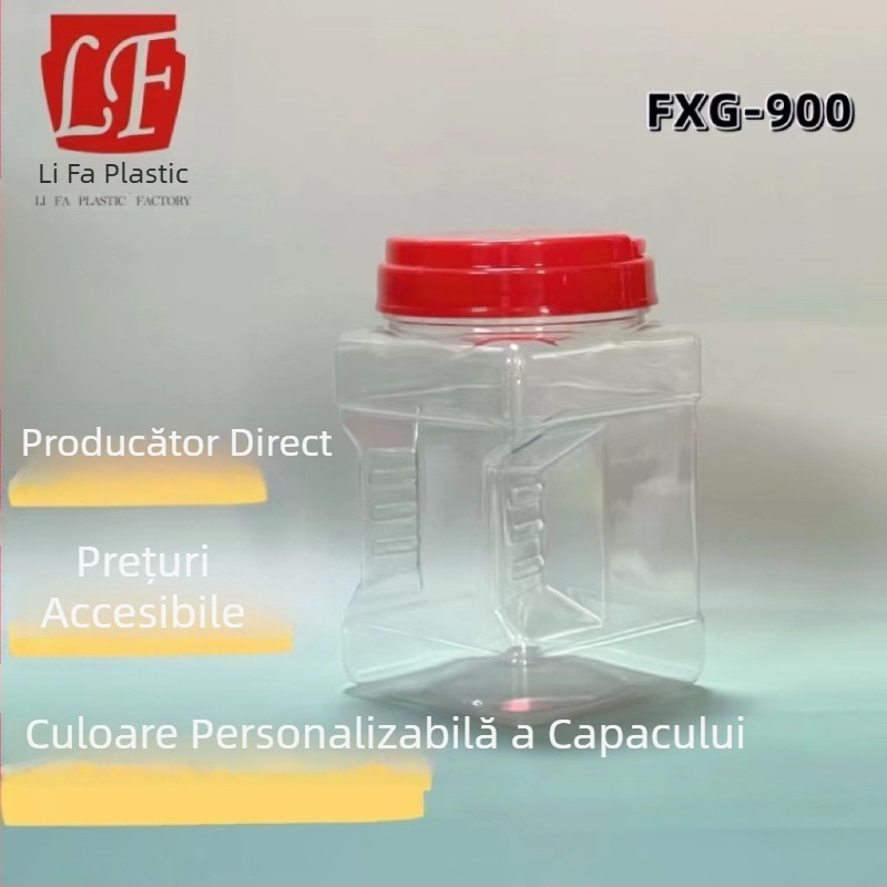 Borcan pătrat din plastic pentru bomboane și nuci, 900 g, ambalaj pentru alimente, borcan pentru biscuiți