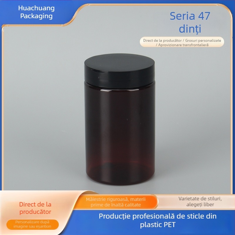 Borcan din PET negru, gură lată, 120 ml, pentru fructe uscate și nuci, sigilat pentru depozitare