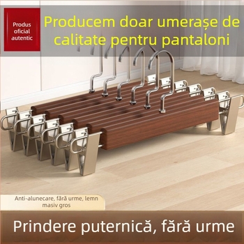 Raft pentru pantaloni din lemn, stil vintage, pentru uz casnic, cu clipsuri din oțel inoxidabil