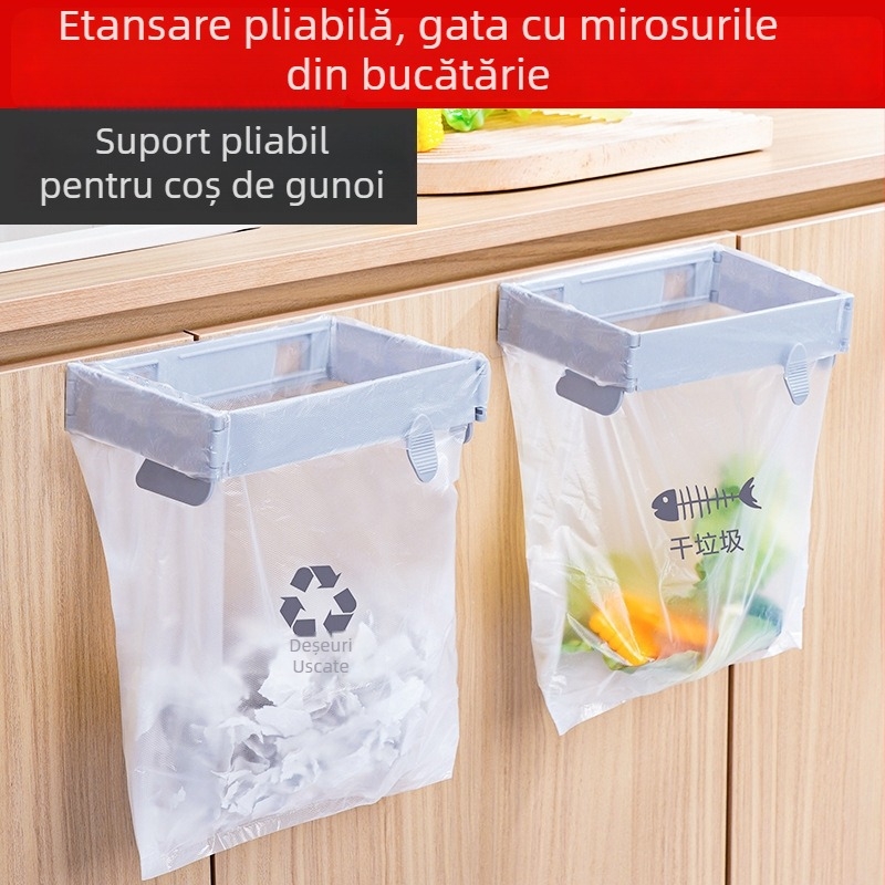 Suport montat pe perete pentru saci de gunoi, pliabil, pentru ușile dulapurilor, baie și bucătărie