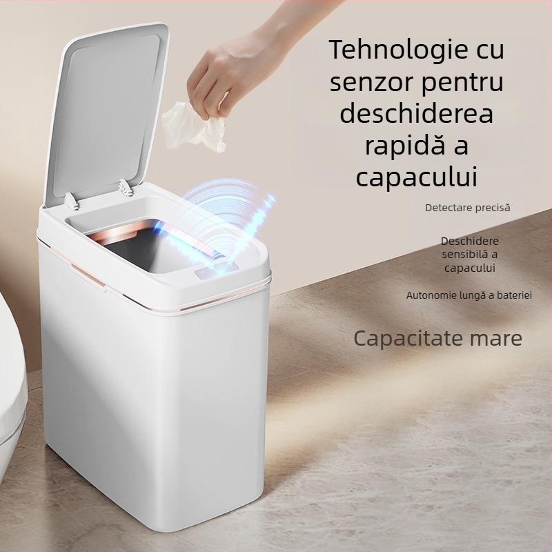 Coș de gunoi inteligent cu capac și senzor, dreptunghiular, 13–17 L, pentru uz casnic