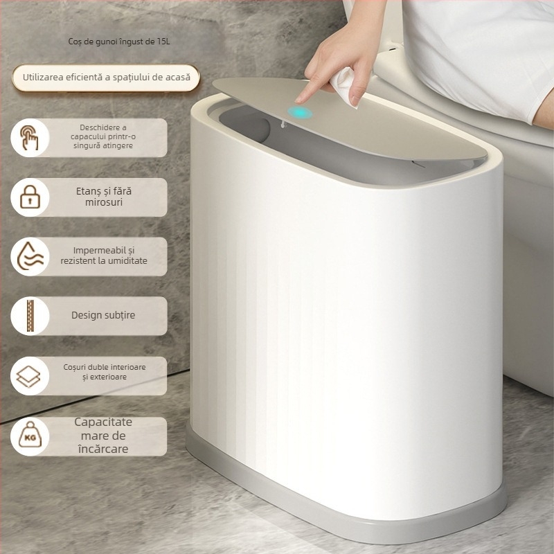 Coș de gunoi inteligent cu capac și senzor, dreptunghiular, 13–17 L, pentru uz casnic