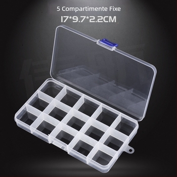 Cutie transparentă din plastic, cu 15 compartimente pentru depozitarea bijuteriilor, accesoriilor și instrumentelor, cu capac