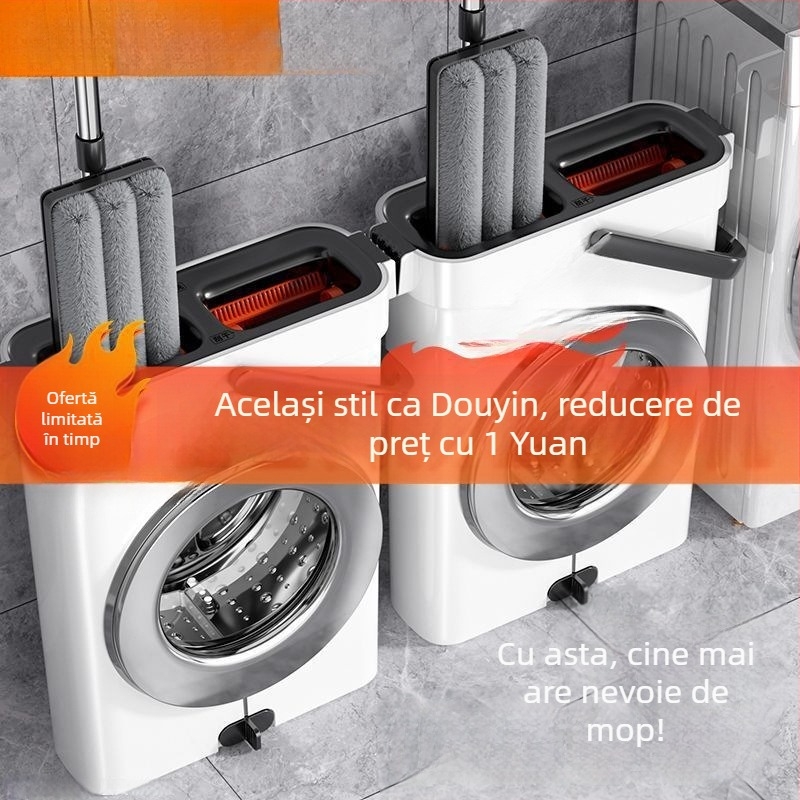 Mop plat universal pentru uz casnic, fără atingere cu mâinile, curățare într-o singură trecere, uscat/umed, cu cap mai lat