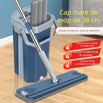 Găleată mare pentru mop, cu utilizare umedă și uscată, cu mop plat telescopic, fără spălare manuală, design îngroșat pentru confort