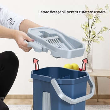 Găleată mare pentru mop, cu utilizare umedă și uscată, cu mop plat telescopic, fără spălare manuală, design îngroșat pentru confort