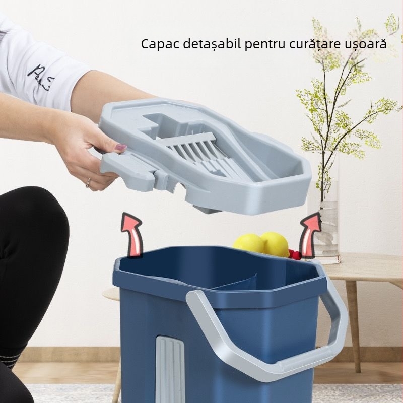 Găleată mare pentru mop, cu utilizare umedă și uscată, cu mop plat telescopic, fără spălare manuală, design îngroșat pentru confort