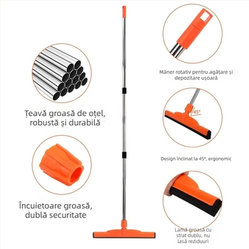 Răzuitor mare pentru podea cu tijă din oțel inoxidabil, 45–55 cm, pentru băi, podele, hoteluri, uz casnic și comercial