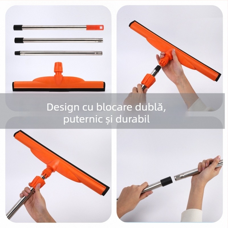 Răzuitor mare pentru podea cu tijă din oțel inoxidabil, 45–55 cm, pentru băi, podele, hoteluri, uz casnic și comercial