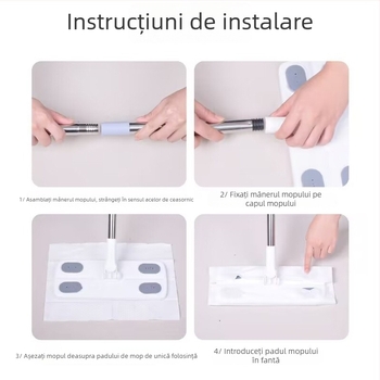 Mop cu lavetă plată și tijă din oțel inoxidabil, solid și durabil, mare dimensiune pentru uz casnic.
