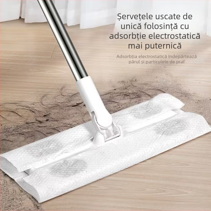 Mop cu lavetă plată și tijă din oțel inoxidabil, solid și durabil, mare dimensiune pentru uz casnic.