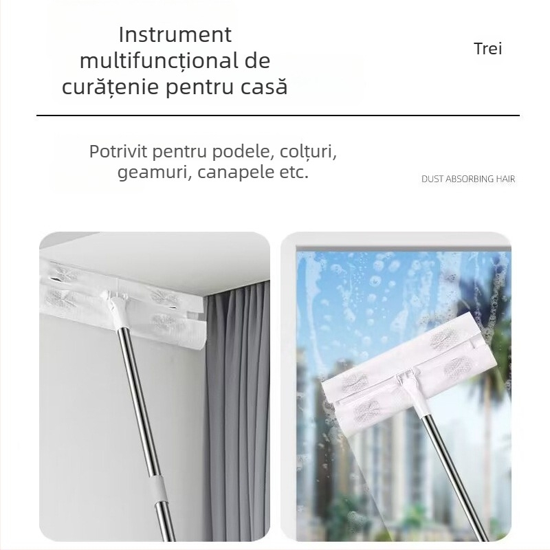 Mop cu lavetă plată și tijă din oțel inoxidabil, solid și durabil, mare dimensiune pentru uz casnic.