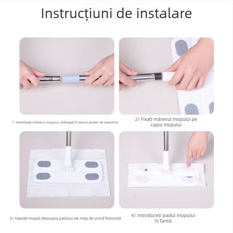 Mop cu lavetă plată și tijă din oțel inoxidabil, solid și durabil, mare dimensiune pentru uz casnic.