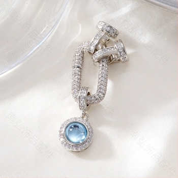 Cuplă de conectare din cupru placat cu 18K aur, zirconiu și acvamarin, pentru brățară și colier cu perle – accesorii bijuterii DIY