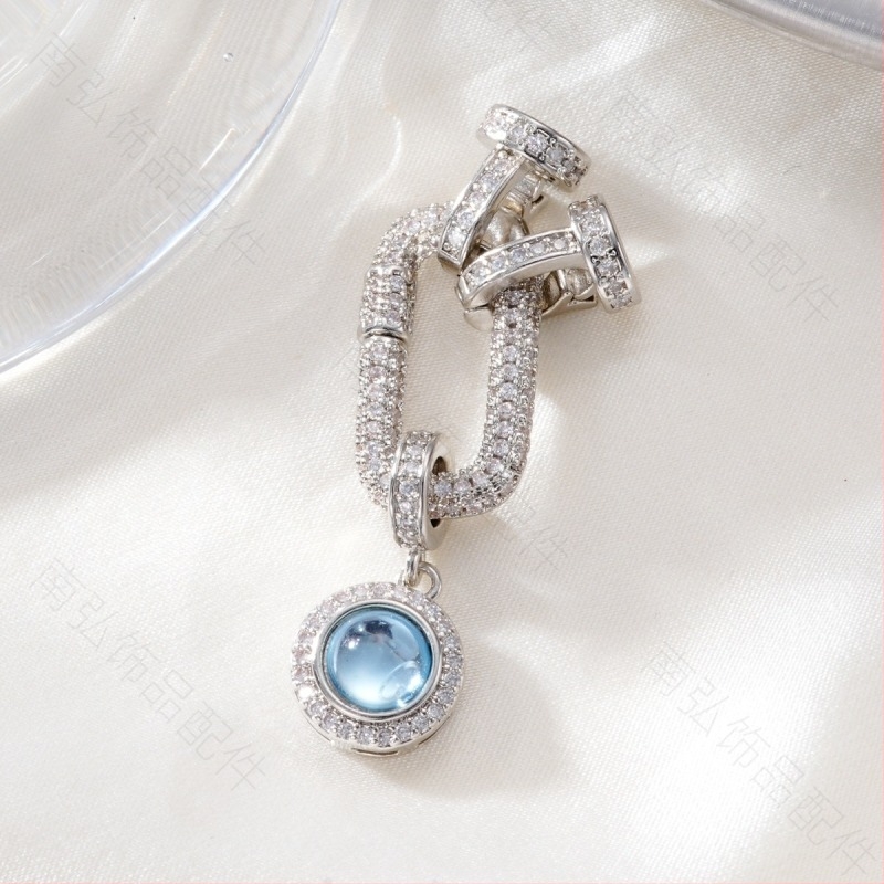 Cuplă de conectare din cupru placat cu 18K aur, zirconiu și acvamarin, pentru brățară și colier cu perle – accesorii bijuterii DIY