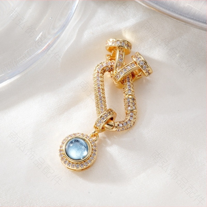 Cuplă de conectare din cupru placat cu 18K aur, zirconiu și acvamarin, pentru brățară și colier cu perle – accesorii bijuterii DIY