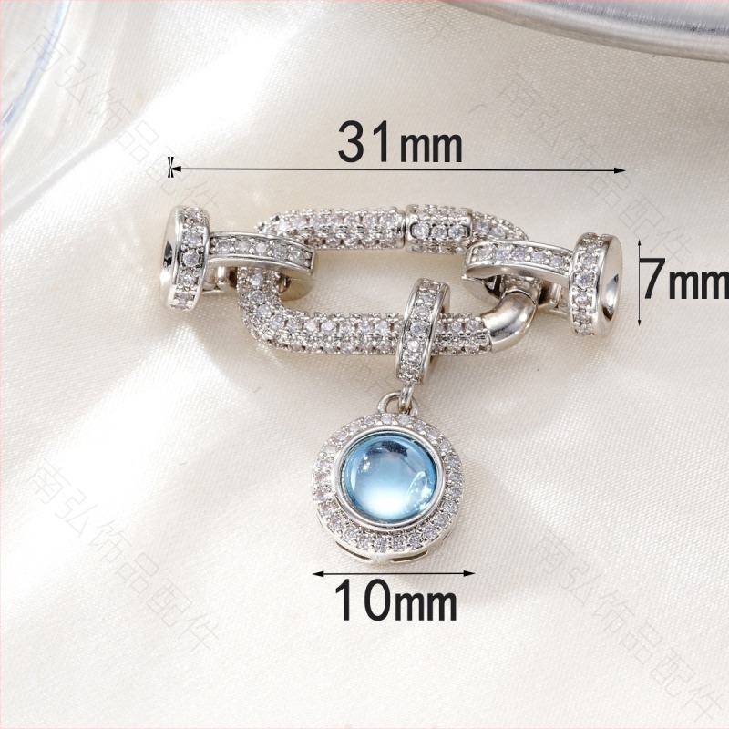 Cuplă de conectare din cupru placat cu 18K aur, zirconiu și acvamarin, pentru brățară și colier cu perle – accesorii bijuterii DIY