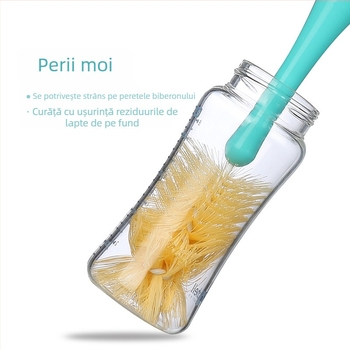Perie din nylon cu mâner lung pentru curățarea biberonului și a tetinei, curățare la 360°