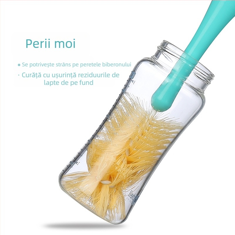 Perie din nylon cu mâner lung pentru curățarea biberonului și a tetinei, curățare la 360°