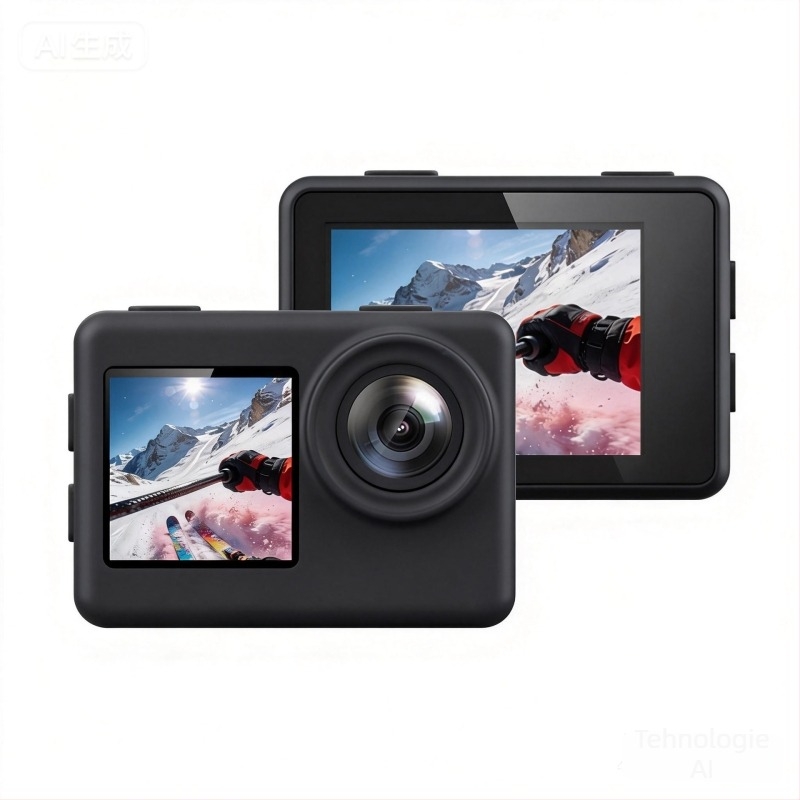 Cameră de acțiune 4K60fps cu display dual pentru ciclism în aer liber, scufundări și pescuit — montată pe cap, compactă, HD cu stabilizare