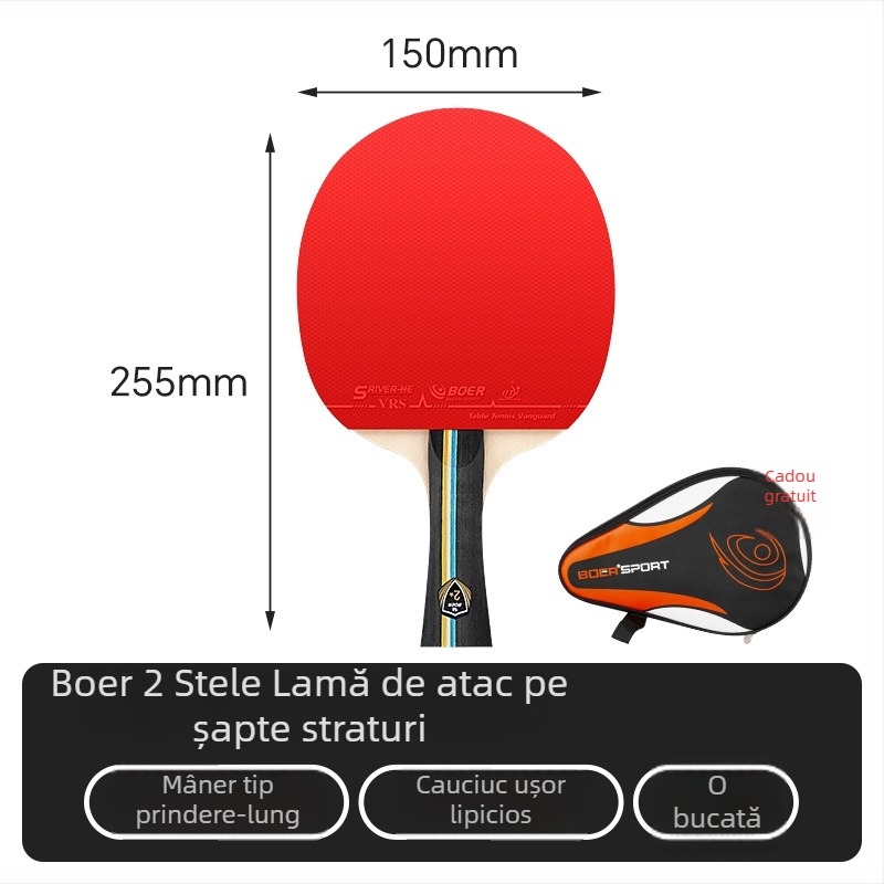 Boer paletă de tenis de masă 2 stele, lemn de paulownia, paletă finisată, pentru Shakehand și Penhold