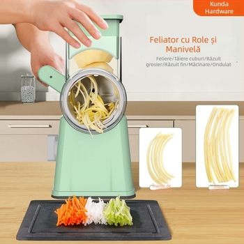 Tăietor de legume multifuncțional, cu capacitate mare, pentru cuburi, mărunțire și feliere cartofi și ridichi; tambur manual
