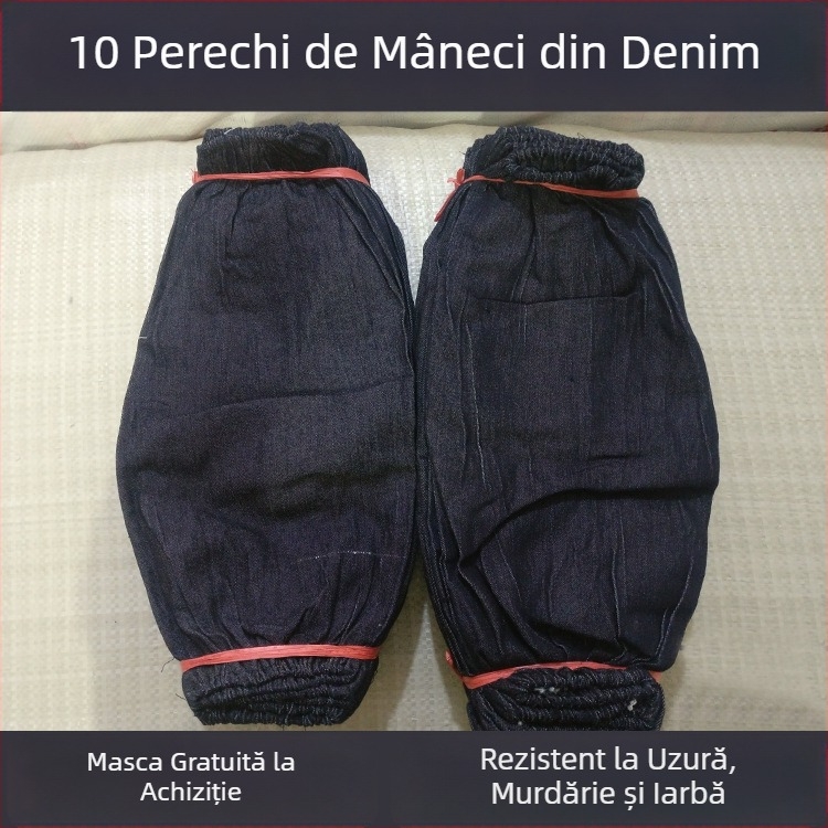 Manșete din denim pentru sudură, de culoare albastră, mai groase și mai lungi, rezistente la uzură, la ulei și la murdărie, pentru lucrări de sudură.